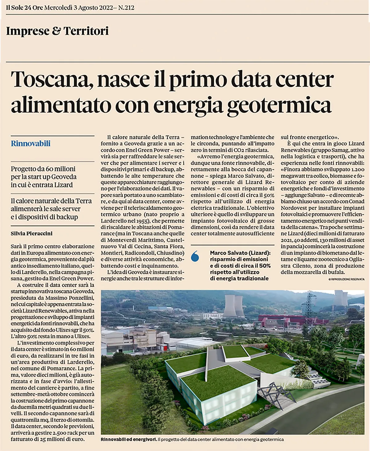 Articolo Toscana, nasce il primo data center geotermico